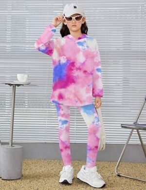 KANGKANG Girls Clothes Knitted Hoodie Pullover Tie Dye Leggings 2 Piece Girls' Clothing Sets Fall Sweatsuits Outfits - Image 2