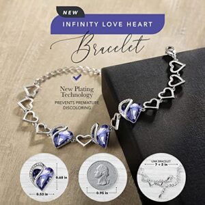 Leafael Infinity Love Heart Link Bracelets, Birthstone or Healing Stone Crystal Bracelet for Women, Silver Tone Jewelry Gifts for Her, 7-inch Chain and 2-inch Extender - Image 2