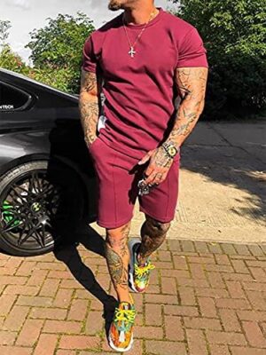 Mens Tracksuit Summer 2 Piece Outfits Short Sleeve T Shirt and Shorts Casual Sport Set - Image 2