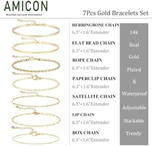 Gold Bracelets for Women,Dainty 14K Gold Plated Stack Set Trendy Stackable non tarnish Paperclip Chain Bracelets Gold Jewelry Sets Gifts for Women - Image 3