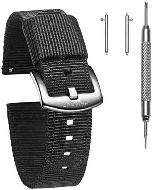 torbollo Extral Long Quick Release Watch Band for Big Wrists, Hard 24mm Watch Band for Big Wrist, Quality Nylon Strap and Heavy Duty Brushed Buckle Black