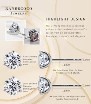 "STUNNING FLAME" 18K Gold Plated Silver Brilliant Cut Simulated Diamond Cubic Zirconia Stud Earrings - Image 3