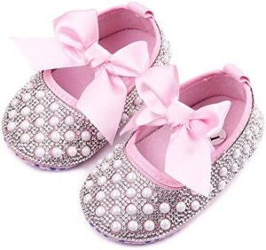 Baby Girls Mary Jane Flats Sparkly Bow Diamonds Princess Dress Shoes Anti-Slip Infant Crib Shoes - Image 5