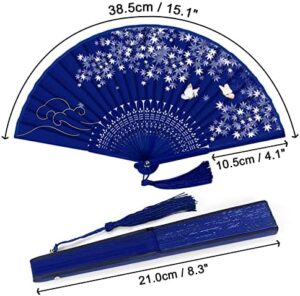 WEARXI Handheld Fan, 4 PCS Hand Fan, Chinese Folding Fan for Women Foldable, Silk Bamboo Hand Held Fan, Paper Hand Fan - Image 2