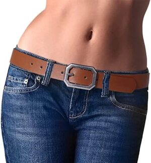 Ssumday Women's Reversible 1.3" Leather Belts for Jeans Pants Dresses with Fashion Vintage Silver Buckle