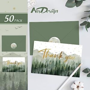 AnyDesign 50 Pack Green Forest Baby Shower Thank You Cards with Envelopes and Stickers Gold Foil Watercolor Nature Thank You Blank Note Cards for Wedding Birthday Bridal Shower Baby Shower, 4 x 6 Inch - Image 2