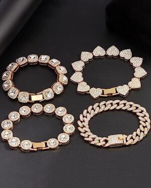 4PCS Gold Bracelets for Women Silver Clustered Tennis Bracelet for Women Heart Round Diamond Cuban Bracelet Layered Link Bracelet Set Fashion Jewelry for Women Set - Image 5