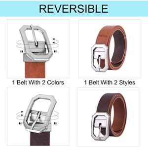 Ssumday Women's Reversible 1.3" Leather Belts for Jeans Pants Dresses with Fashion Vintage Silver Buckle - Image 2