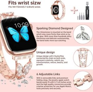 Fitlink for Apple Watch Band 38mm 40mm 41mm 42mm 44mm 45mm 49mm, Bling Butterfly Jewelry Diamond Rhinestone Metal Strap for Apple Watch Series 8/7/6/5/4/3/2/1/SE/SE2/Ultra - Image 2