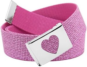 Build A Belt Girl's 1.25" Wide Heart Silver Flip Top Belt Buckle with Canvas Web Belt