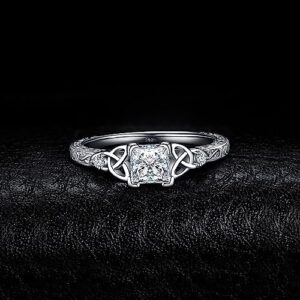 JewelryPalace Vintage Celtic Knot Princess Cut 1.2ct Cubic Zirconia Solitaire Engagement Rings for Women - Image 3