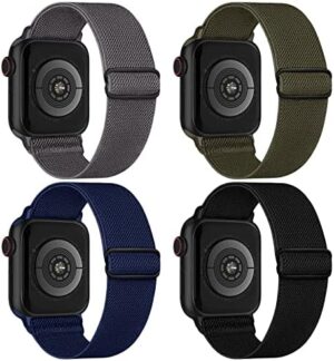 4 Pack Stretchy Solo Loop Compatible with Apple Watch Band 38mm 40mm 41mm 42mm 44mm 45mm 46mm 49mm Women Men, Sport Nylon Elastic Straps Braided Wristbands for iWatch Series 10 9 8 7 6 5 4 3 Ultra SE