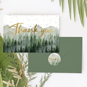 AnyDesign 50 Pack Green Forest Baby Shower Thank You Cards with Envelopes and Stickers Gold Foil Watercolor Nature Thank You Blank Note Cards for Wedding Birthday Bridal Shower Baby Shower, 4 x 6 Inch - Image 5