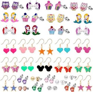 33 Pairs Hypoallergenice Earrings for Girls Earrings Set - Butterfly Earrings for Kids - Star Earrings Cubic Zirconia Stud Earrings for Women Pack - Cute Earrings for Teen Girls