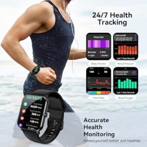 Smart Watch, 1.85" Smartwatch for Men Women (Answer/Make Call), Heart Rate, Sleep Monitor, Pedometer, Spo2, Activity Tracker, IP68 Waterproof Fitness Watch for Android iOS (Black) - Image 3