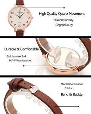 Top Plaza Womens Ladies Analog Quartz Wrist Watch Fashion Simple Watch with Thin Brown Leather Band Arabic Numerals - Image 3