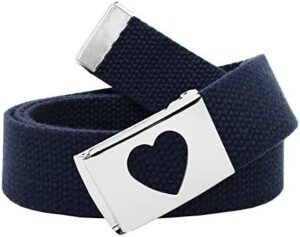 Build A Belt Girl's 1.25" Wide Heart Silver Flip Top Belt Buckle with Canvas Web Belt