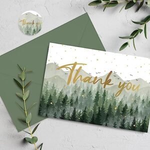 AnyDesign 50 Pack Green Forest Baby Shower Thank You Cards with Envelopes and Stickers Gold Foil Watercolor Nature Thank You Blank Note Cards for Wedding Birthday Bridal Shower Baby Shower, 4 x 6 Inch - Image 3