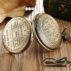 GORBEN Engraved Pocket Watch to Son I Love You Gifts from a Mom Dad Birthday Christmas Gift Fob Watches Chains - Image 4