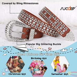 SUOSDEY Kids Rhinestone Belt for Girls Boys,Western Cowgirl Cowboy Studded Leather Belt for Child - Image 4