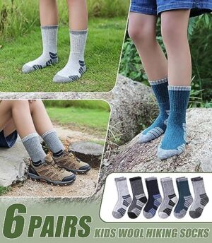 Kids Merino Wool Hiking Socks Boys Girls Toddlers Thermal Winter Warm Boot Thick Cushion Socks 6 Pairs - Image 5