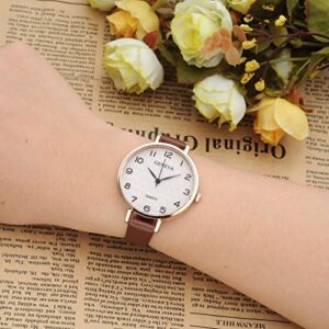 Top Plaza Womens Ladies Analog Quartz Wrist Watch Fashion Simple Watch with Thin Brown Leather Band Arabic Numerals - Image 2