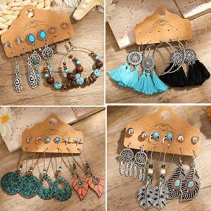 45 Pairs Vintage Silver Drop Dangle Earrings Set for Women Bohemian Bronze Waterdrop Leaf Earrings - Image 5