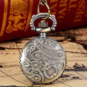 JewelryWe Vintage Butterfly Pocket Watch: Retro Design Bronze Flower Openwork Cover Pocket Quartz Watch with Chain - Image 4