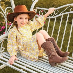 Girls Brown Western Cowboy Boots, Mid Calf, Pointed Toe, Leather, Slip On, Toddler to Big Kids, All Seasons - Image 3