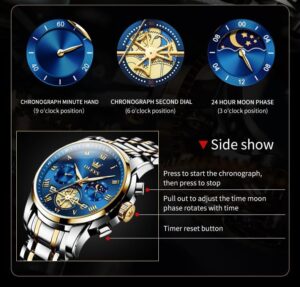 OLEVS Men Business Watches Dress Watch with Day,Green/Black/White/Blue Face,Flywheel Multifunction Luminous Men Stainless Steel Wristwatch - Image 4