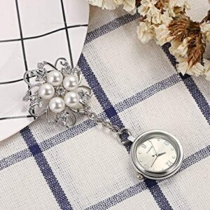 Lancardo Women's Nurse Watch Fashion Pearl Flower Pattern Pin-on Brooch Hanging Lapel Watch for Nurses Doctors Badge Stethoscope Quartz Fob Watch with Arabic Number Markers - Image 5