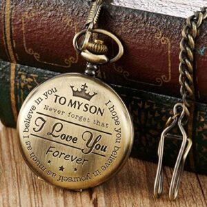 GORBEN Engraved Pocket Watch to Son I Love You Gifts from a Mom Dad Birthday Christmas Gift Fob Watches Chains - Image 2