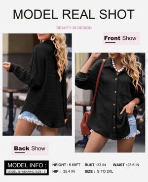 Dokotoo Womens Waffle Knit Shacket Jacket Casual Long Sleeve Button Down Shirts Dressy Blouses Tops - Image 5