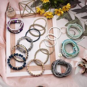 LOYALLOOK 6 Sets Bohemian Stackable Bead Bracelets for Women Stretch Bohemian Style Stretch Multilayered Boho Bracelet Set - Image 7