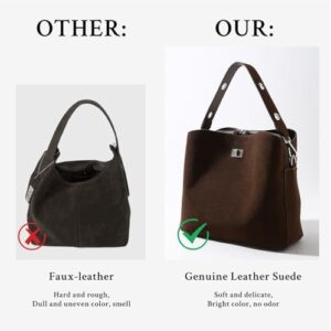 Genuine Leather Suede Bags for Women, Vintage Suede Handbag Purse Suede Hobo Bag Slouchy Bag - Image 4