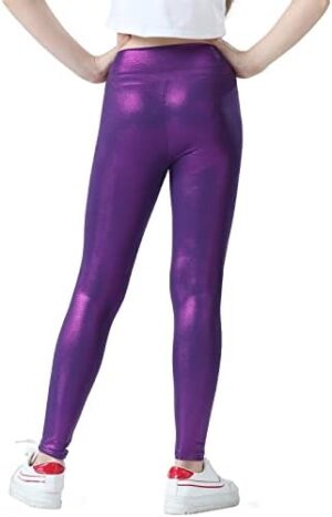 Girls Metallic Active Leggings Size 4-14 Years Shiny Sparkly Mystique Stretch Ankle Length for Kids Youth Teen - Image 4