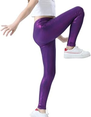 Girls Metallic Active Leggings Size 4-14 Years Shiny Sparkly Mystique Stretch Ankle Length for Kids Youth Teen - Image 3