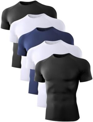 5 Pack Men’s Compression Shirts Short Sleeve Cool Dry Sports Athletic Workout Base Layer Undershirt T-Shirt Tops