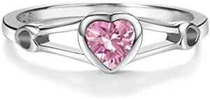 Precious Pieces Sterling Silver Simulated CZ Birthstone Heart Ring for Baby, Girl or Pinky