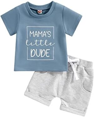 Toddler Baby Boy Clothes Mamas Little Boy Summer Outfit Short Sleeve Letter T Shirt Tops Newborn Rolled Shorts Set