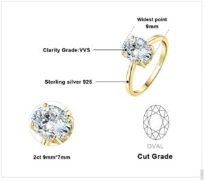 JewelryPalace Oval Shape 1ct 2ct Cubic Zirconia Solitaire Engagement Rings for Women, 925 Sterling Silver Promise Ring for Her, Simulated Diamond Anniversary Wedding Ring Jewelry Sets - Image 2