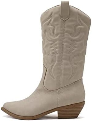 Soda Red Reno Western Cowboy Pointed Toe Knee High Pull On Tabs Boots All-White