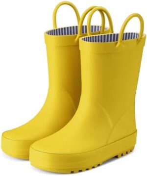 HISEA Rubber Rain Boots for Toddlers and Kids Boys Girls Lightwight Waterproof with Easy-on Handle