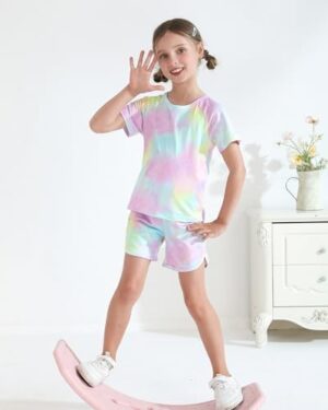 DISAUR Girls Summer Clothes 2 Piece Tie Dye Clothes for Girls T-Shirt and Shorts Set with Side Pockets 4-10 Years - Image 4