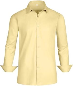 Men's Dress Shirts Regular Fit Solid Long Sleeve Wrinkle-Free Formal Shirt Business Casual Button Down Shirts