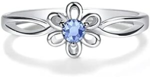 Precious Pieces Sterling Silver Simulated Birthstone Baby Ring with Flower for Little Girls