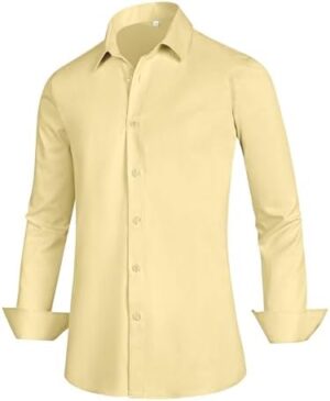 Men's Dress Shirts Regular Fit Solid Long Sleeve Wrinkle-Free Formal Shirt Business Casual Button Down Shirts - Image 2