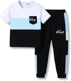 Boys Clothes Summer Outfits Set Size 6-12 Years Kids Short Sleeve Top T-Shirt & Pants Color Block Clothing Sets