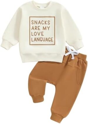 Baby Boy Fall Clothes Set Long Sleeve Letter Print Sweatshirt Pants Toddler Infant Outfits 6 12 18 24 Months 2T