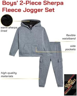 Toddler Boys' Sherpa Fleece Jogger Set - 2 Piece Basic Cozy Sherpa Lined Hoodie and Cargo Sweatpants (Sizes: 2T-7) - Image 2